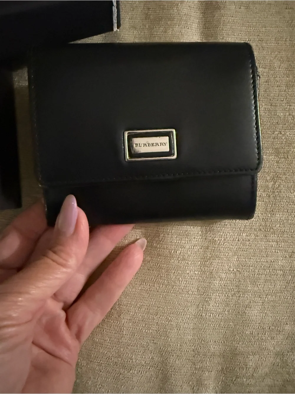 Burberry Black Leather Card & Key Holder with Metal Logo Plaque